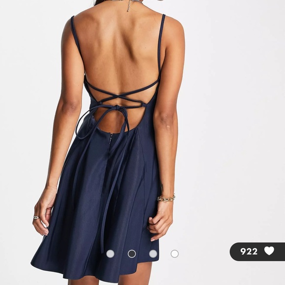 Navy mini dress with lace up back - Picture 2 of 2
